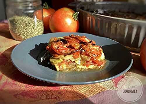 Gratin de courgettes, tomates et oignons confits 