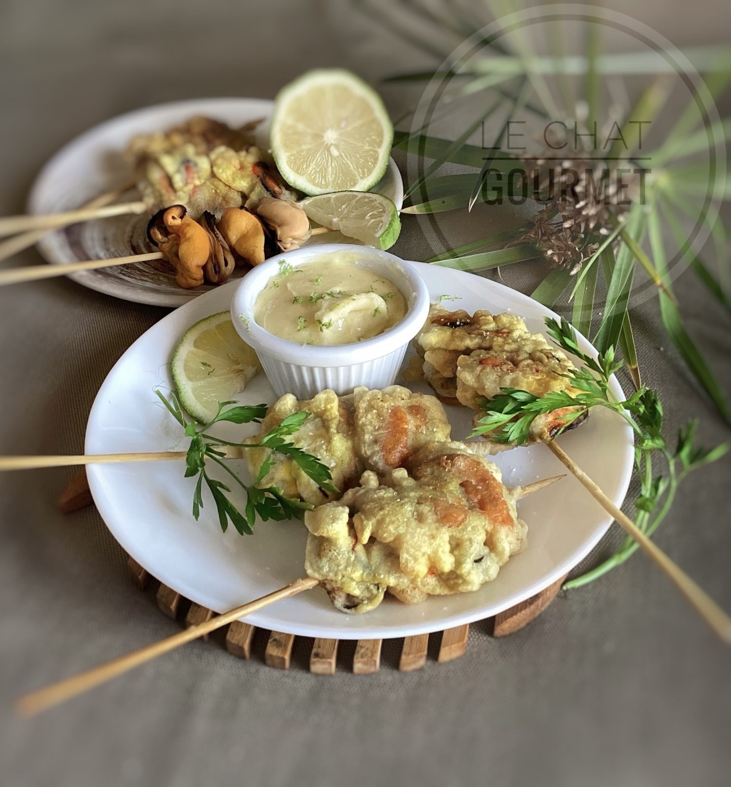 Moules en tempura, mayonnaise citron vert-soja