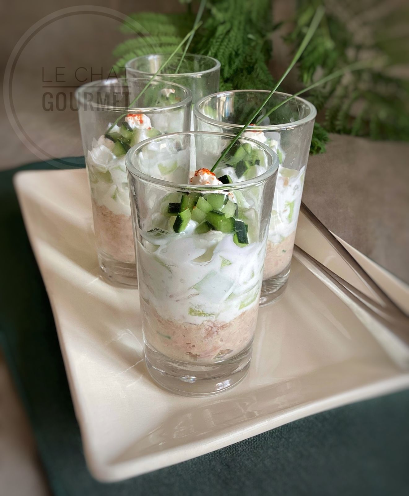 Verrines de concombre et rillettes de thon