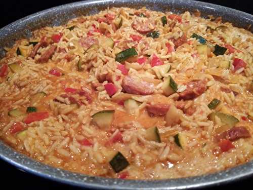 Riz pilaf au chorizo, courgette et poivron