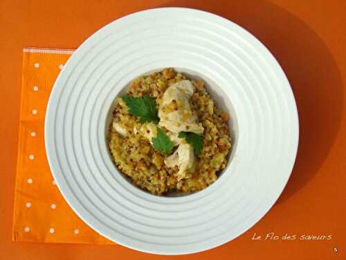 Mélange quinoa boulgour au curry et poulet