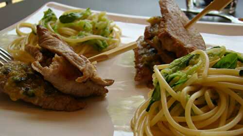 Piccata de veau au pesto et aux 2 spaghettis