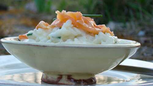 Risotto au citron et truite fumée