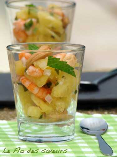 Verrine d'ananas aux crevettes et gingembre