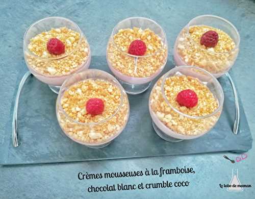 Crèmes mousseuses chocolat blanc/framboise et crumble coco (companion ou non)