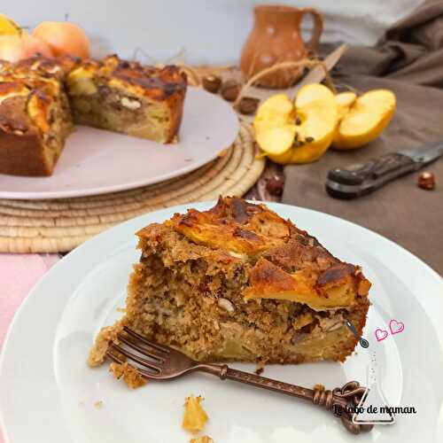 Gâteau moelleux aux pommes, noix et noisettes