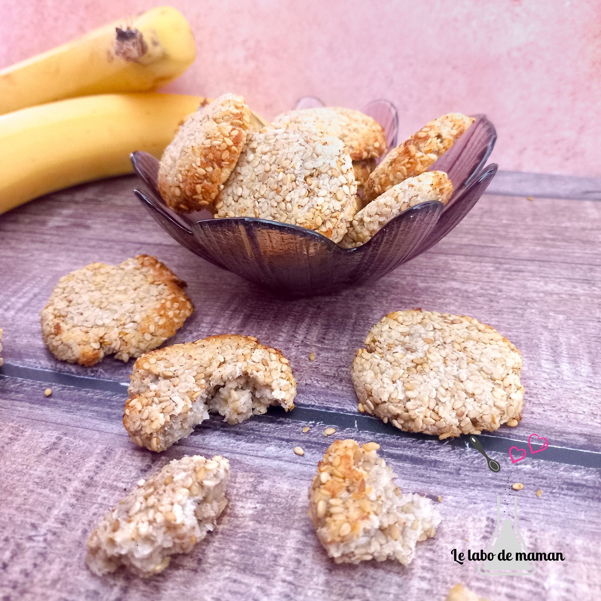 Biscuits banane, sésame et noix de coco