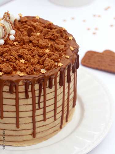 Layer cake chocolat, ganache chocolat blanc, spéculoos et buttercream caramel