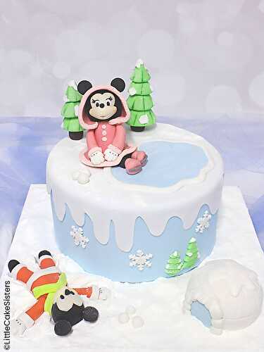 Le gâteau "Mickey et Minnie sous la neige" - tutoriel - Féerie cake