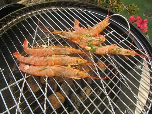 Brochettes de crevettes grillées au charbon de bois