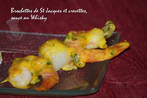 Brochettes de St Jacques et crevettes au Whisky