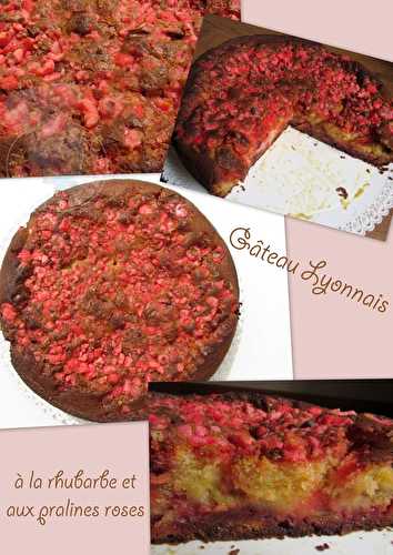 Gâteau Lyonnais à la rhubarbe et aux pralines roses