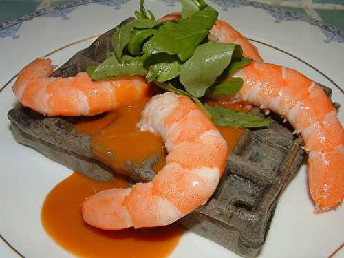 Gaufre noire et sa bisque de homard