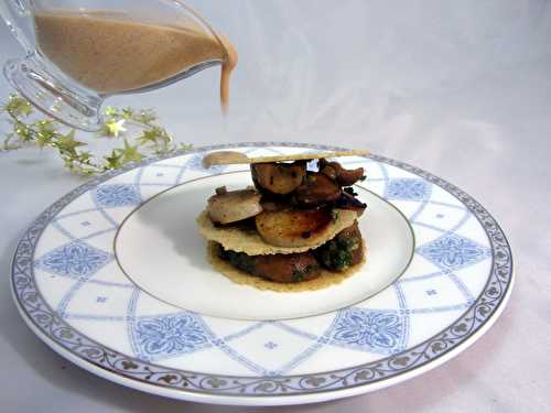 Mille feuille de boudin blanc aux cèpes, sauce au foie gras - Le Palais des Saveurs