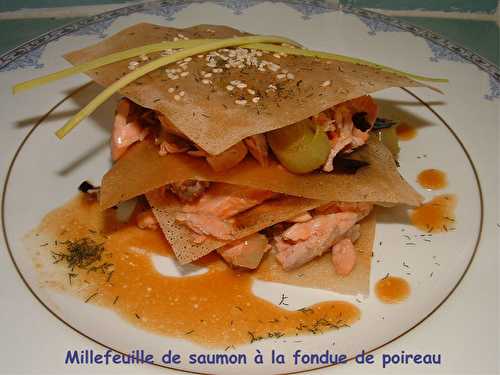 Millefeuille de saumon à la fondue de poireaux