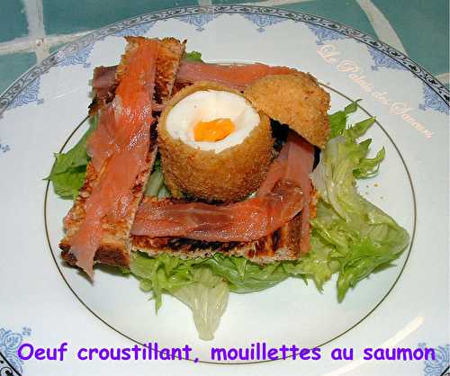 Oeuf croustillant, mouillettes au saumon fumé