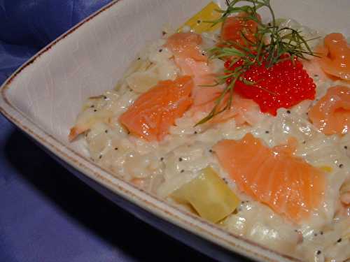 Risotto aux poireaux, saumon fumé et chèvre