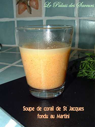 Soupe crémeuse de corail de Coquilles St Jacques fondu au Martini, selon Jean-Jacques Prévôt.