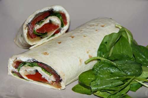 Wrap aubergine, tomate, épinard