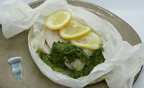 Cabillaud en papillote, salsa verde