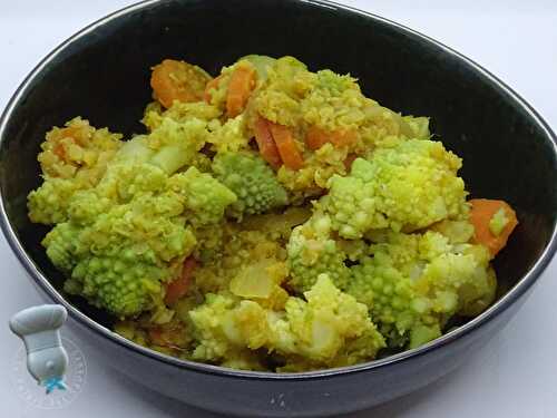 Chou romanesco, lentilles corail et carottes