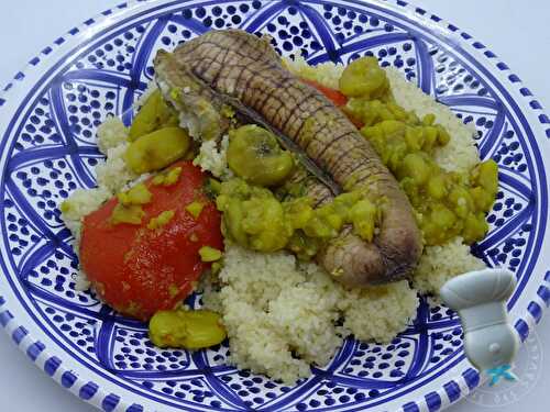 Tajine d'oeufs de poisson aux fèves et aux poivrons