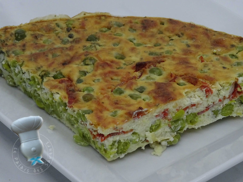 Clafoutis aux petits pois, basilic, ricotta