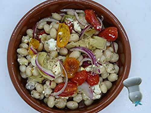 Salade de haricots blancs, artichauts et tomates caramélisées