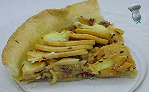Tarte aux pommes reinettes, magret fumé et pélardon