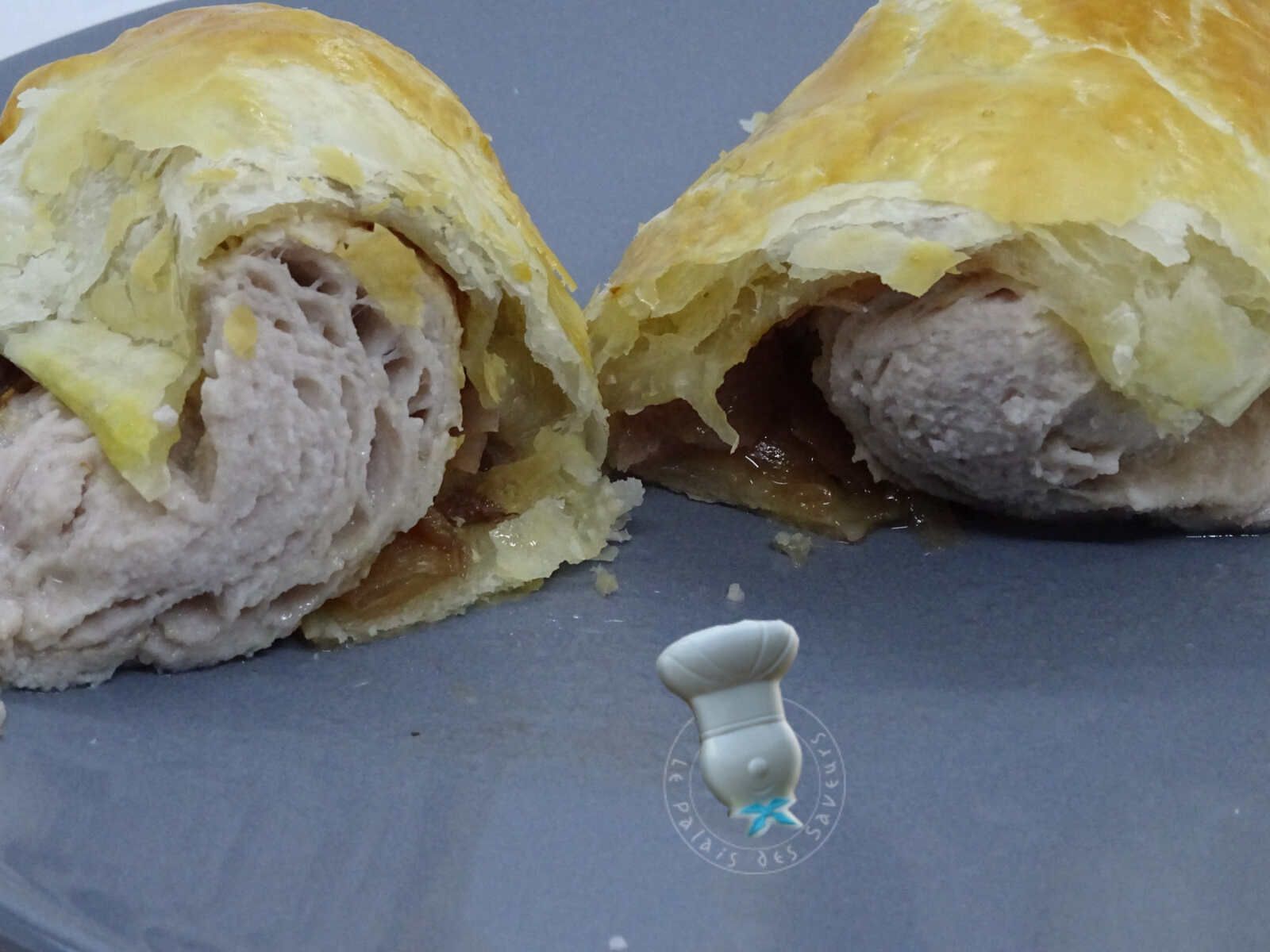 Feuilleté de boudin blanc à la confiture oignon poire