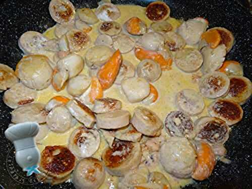 Noix de Saint Jacques et boudins blancs, sauce au foie gras