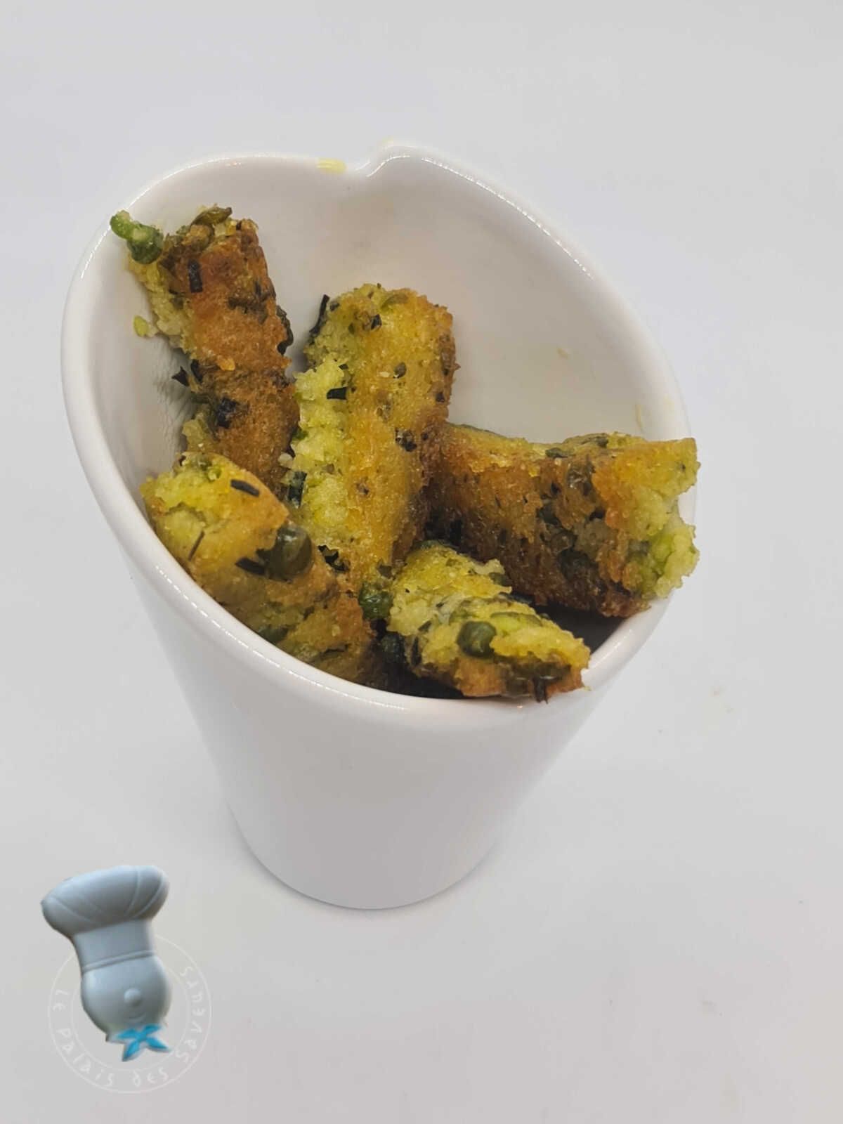 Frites de polenta aux petits pois