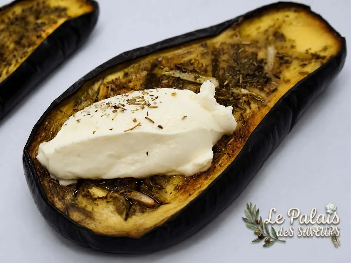 Aubergine confite au miel et féta