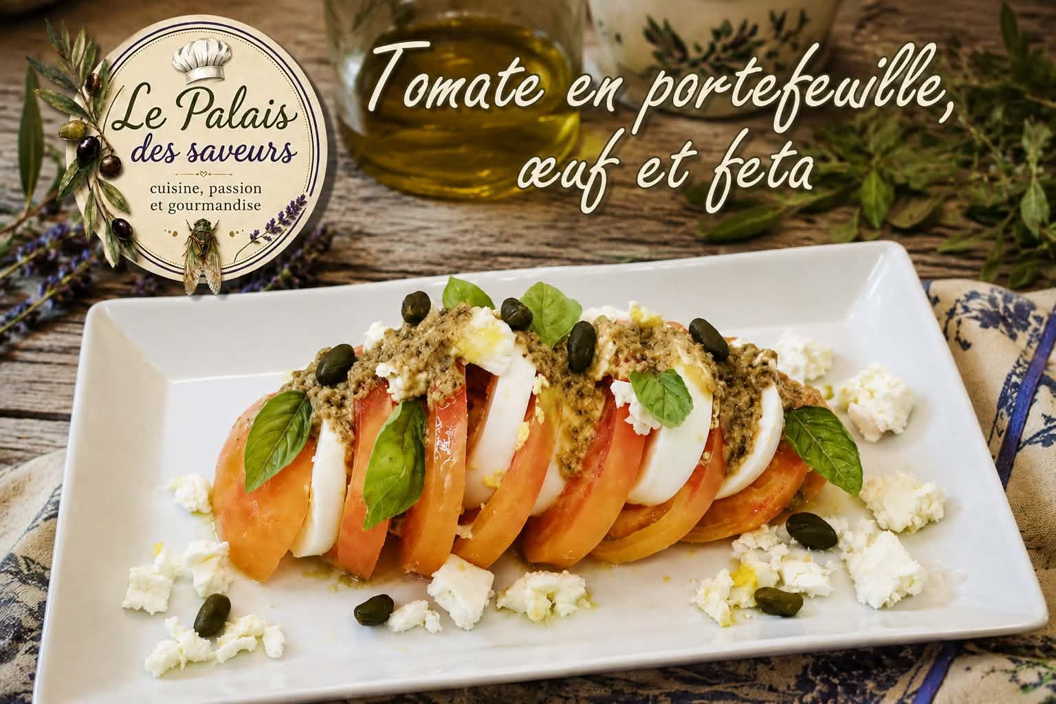 Tomate en portefeuille, oeuf et féta