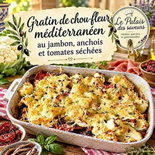 Gratin de chou-fleur Méditerranéen au jambon, anchois et tomates séchées