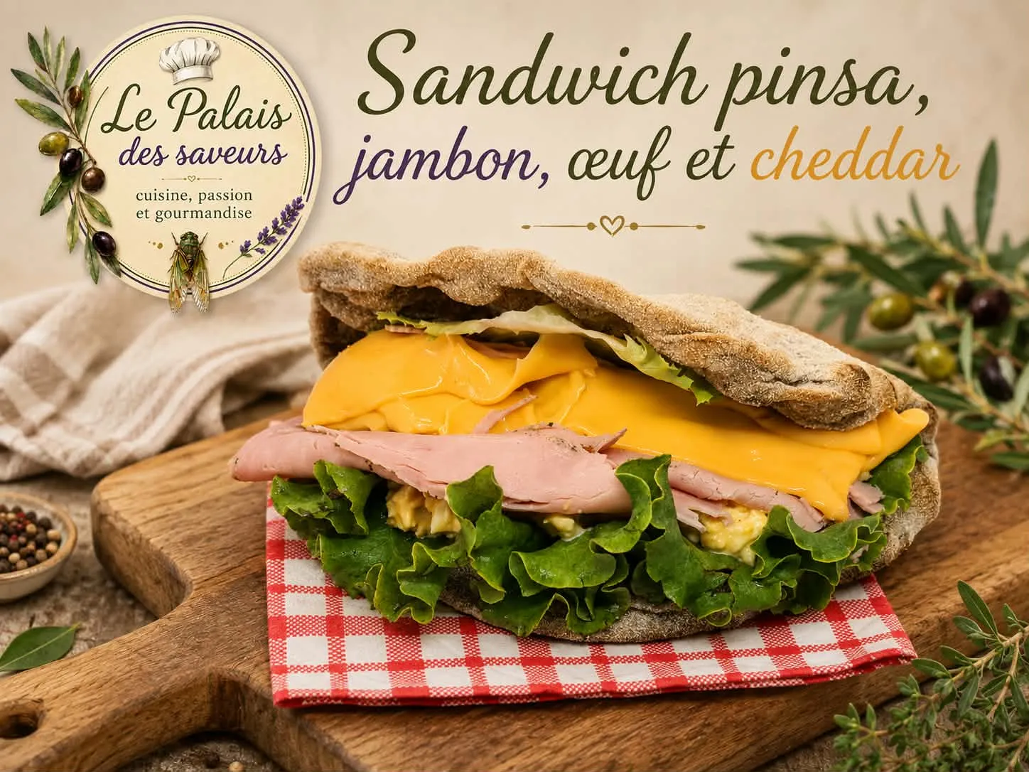 Sandwich pinsa jambon, œuf et cheddar