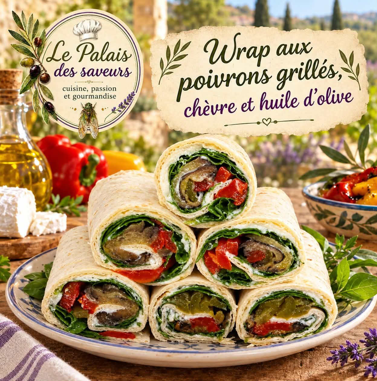 Wraps aux poivrons grillés, chèvre et huile de cameline (ou d'olive)