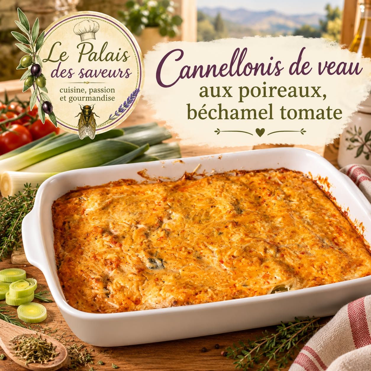 Cannelloni de veau aux poireaux, béchamel tomatée
