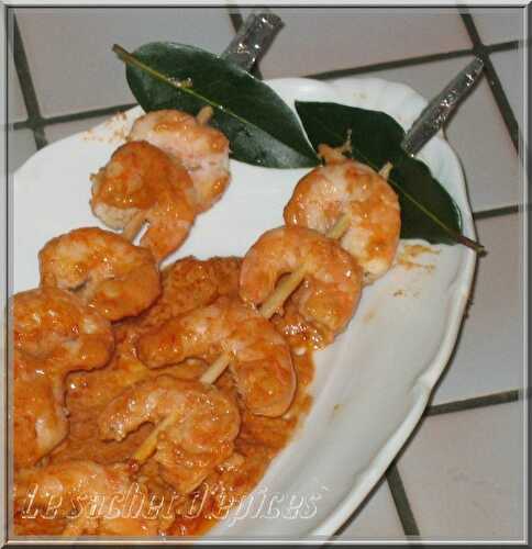 Brochettes de crevettes sauce au cognac