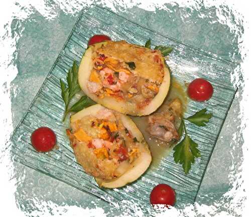 Gratiné de courgettes rondes farcies aux fruits de mer