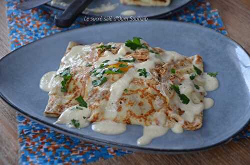 Crêpes salées viande kefta à la sauce fromage