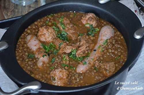 Lentilles aux merguez et boulettes