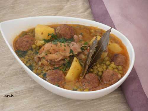 Petits pois aux pilons de poulet et boulettes en cocotte!