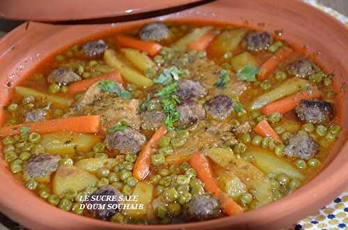 Tajine kefta aux petit pois et pommes de terre carotte