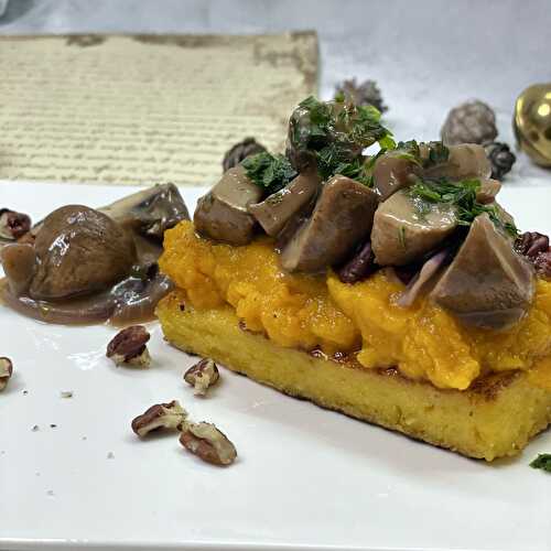 Butternut et champignons sur lit moelleux croquant