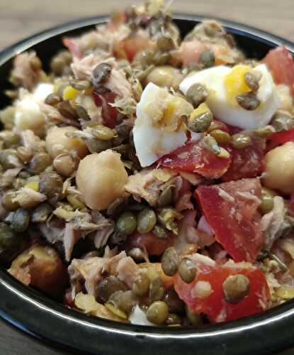 Salade lentilles, thon, tomates, œufs, pois chiche - Les 2 quiches