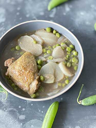 Poulet cannelle gingembre petits pois et navets