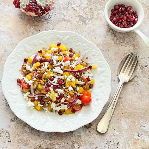 La salade lentilles feta poivron grenade