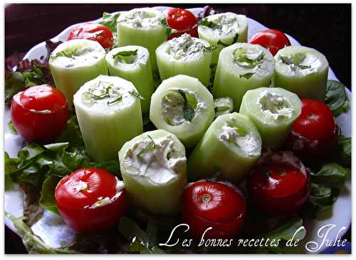 Concombres farcis au fromage frais et à la menthe