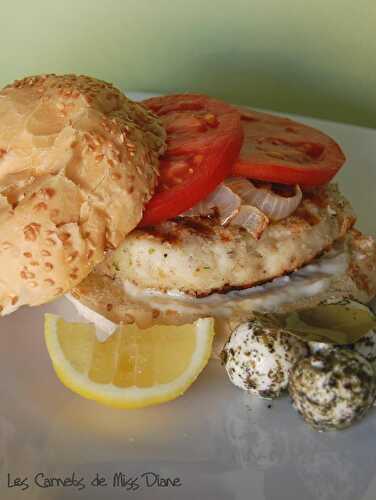 Burger de poisson et aïoli, sans viande et sans gluten